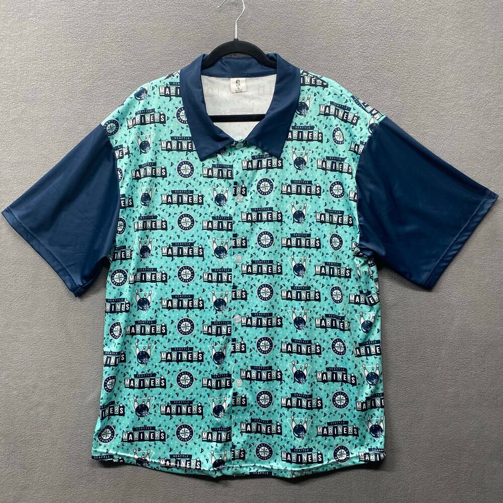 Seattle Mariners Button Down Short Sleeve Bowling Day Promo Shirt Mens XL Blue